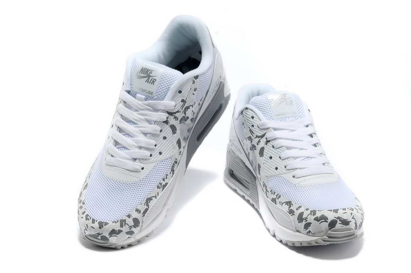 Air Max 90 Hyperfuse fourrure Chaussures Hommes Cartes blanc gris (1)